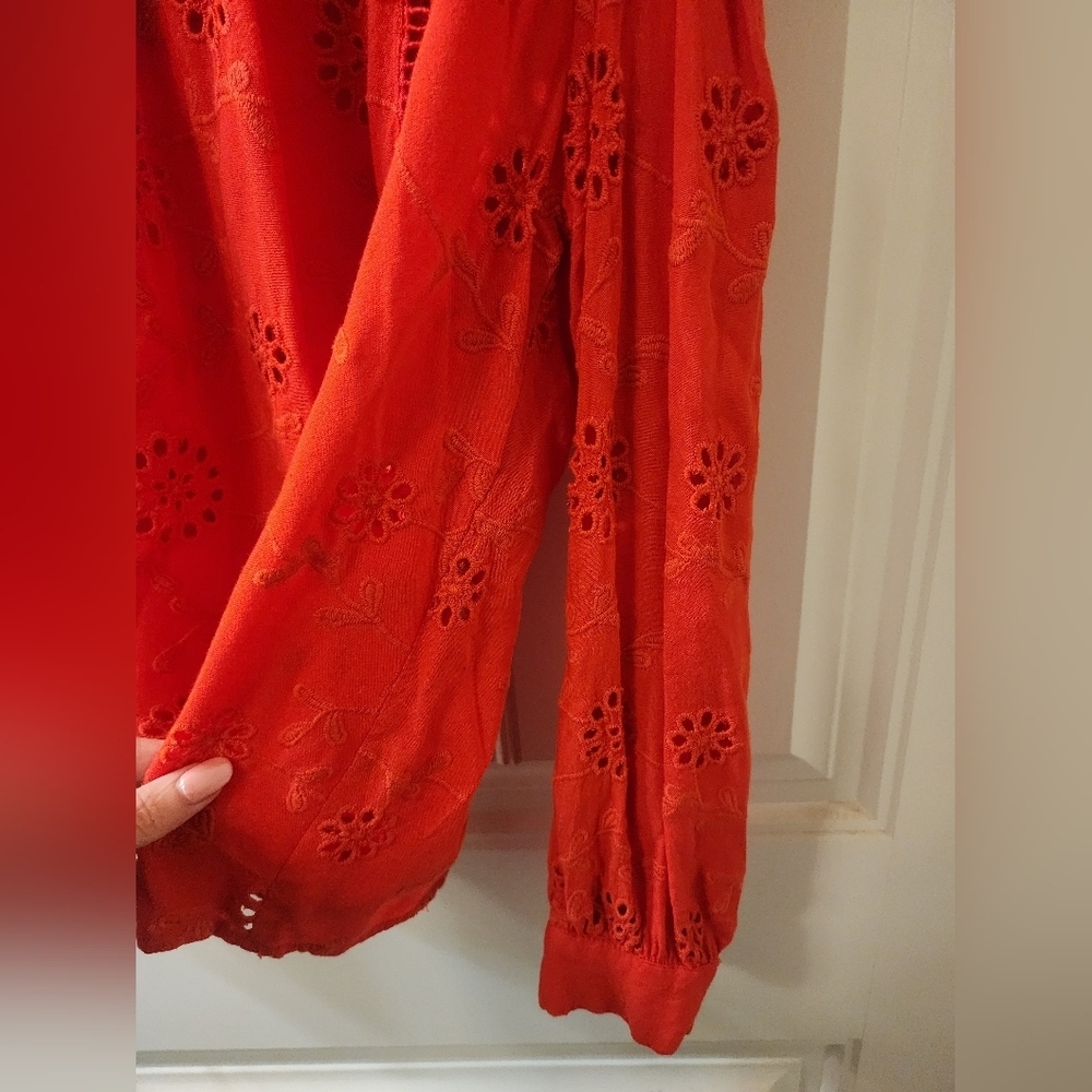 “Anthropologie Atelier Nicole Miller Red Eyelet Blouse Boho Medium” - Picture 3 of 5